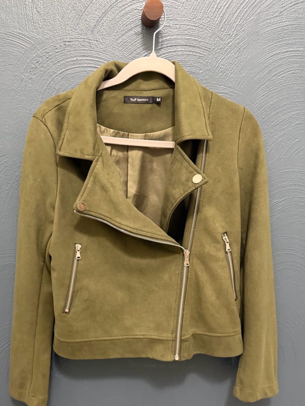 Suede Moto Jacket in Olive Green